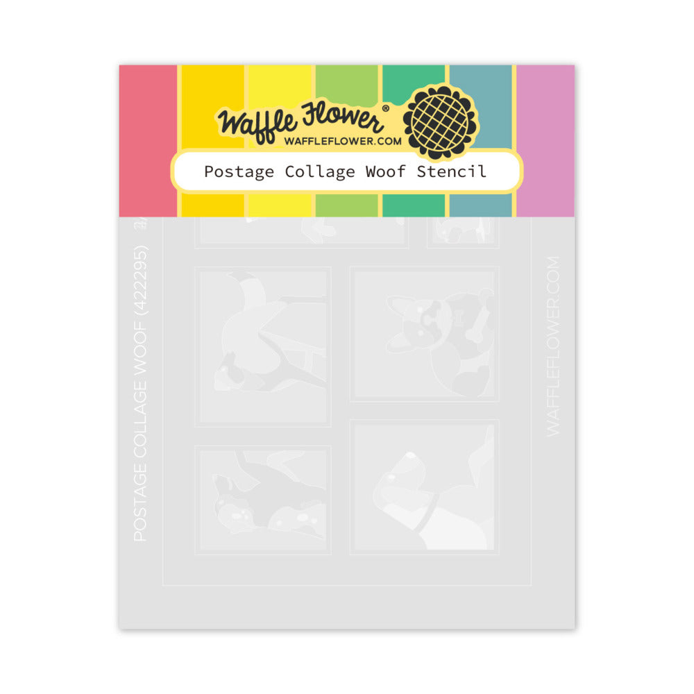 Waffle Flower, Stencil, Postage Collage Woof