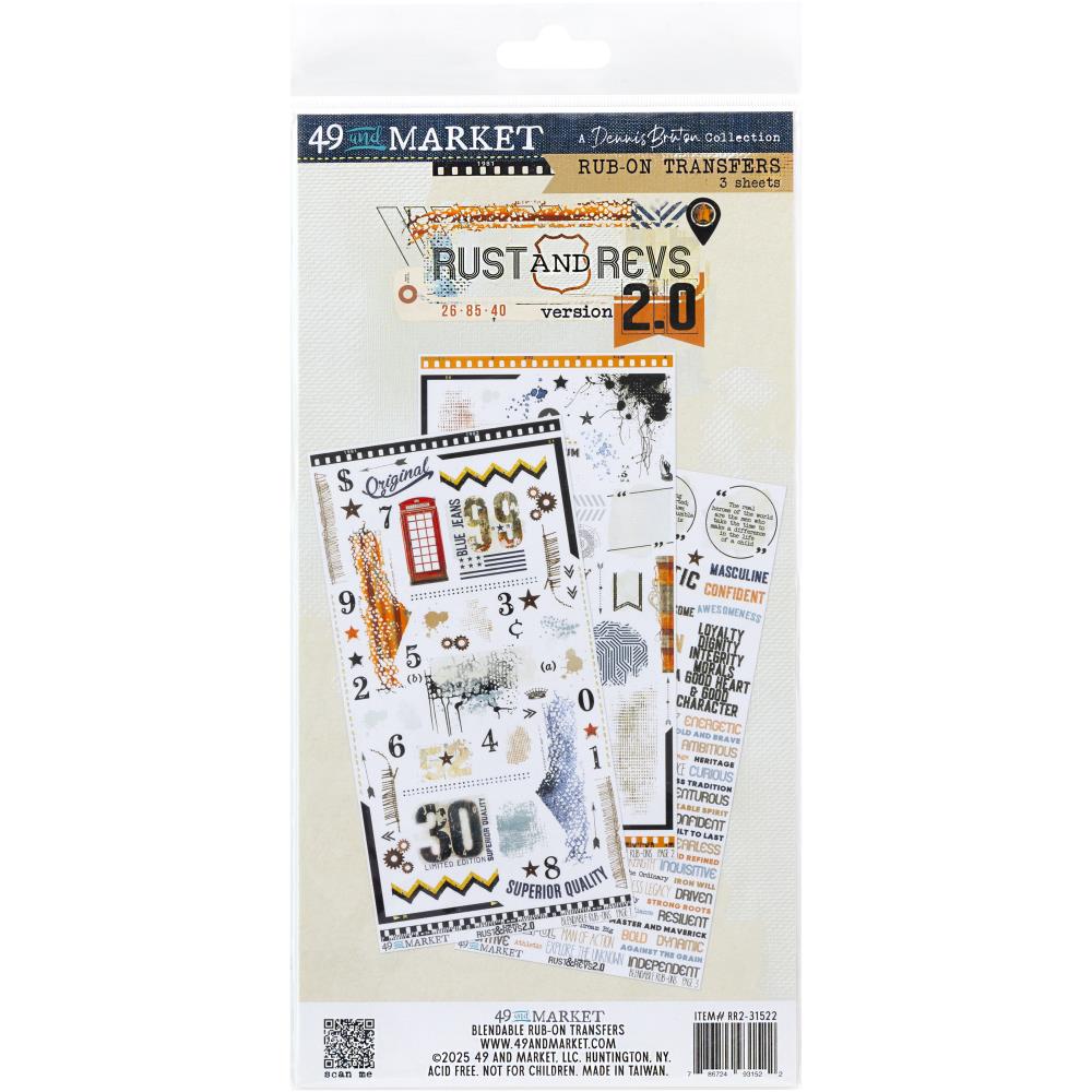 49 and Market, Rust and Revs 2.0 by Dennis Bruton, 6x12 Rub On Transfer Set