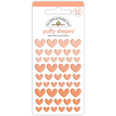 Doodlebug, Puffy Shapes, Hearts, Coral