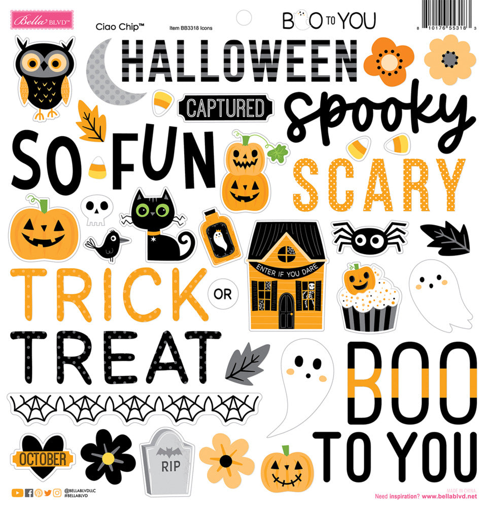 Bella Blvd., Ciao Chipboard Icons Boo to You Pre-order