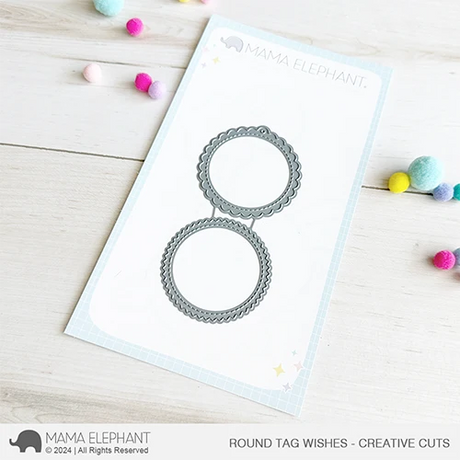 Mama Elephant, Round Tag Wishes Stamp & Die Set