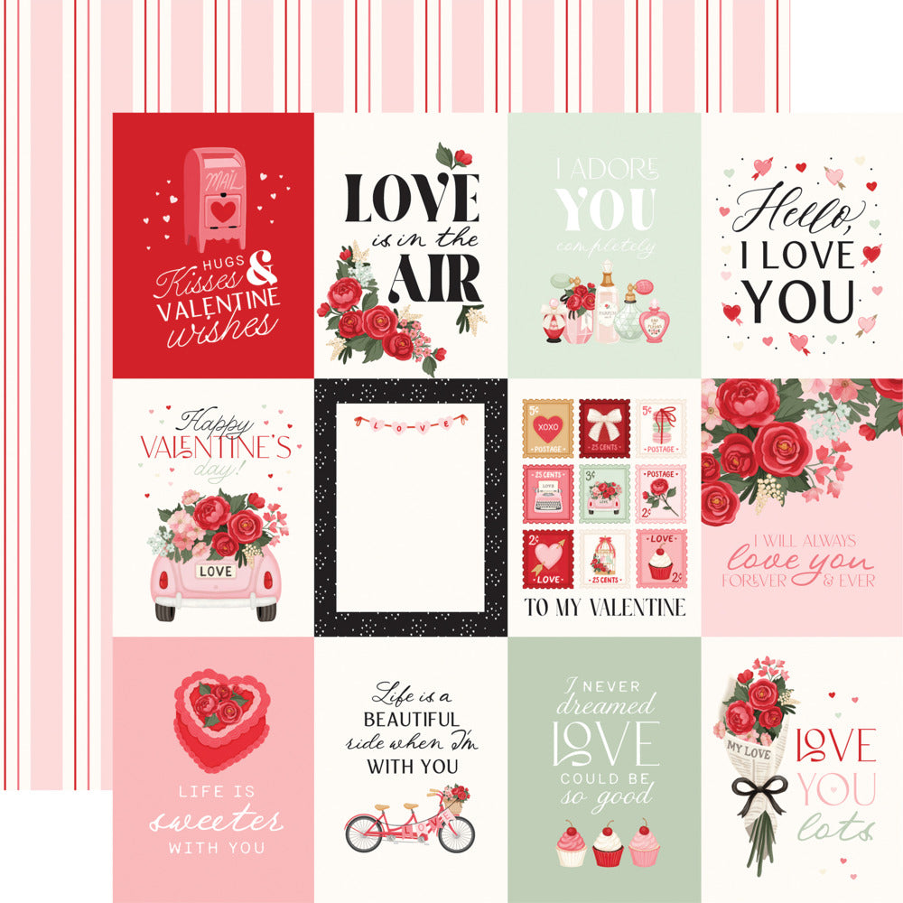 Echo Park, 12X12 Patterned Paper, Be Mine - 3x4 Journaling Cards