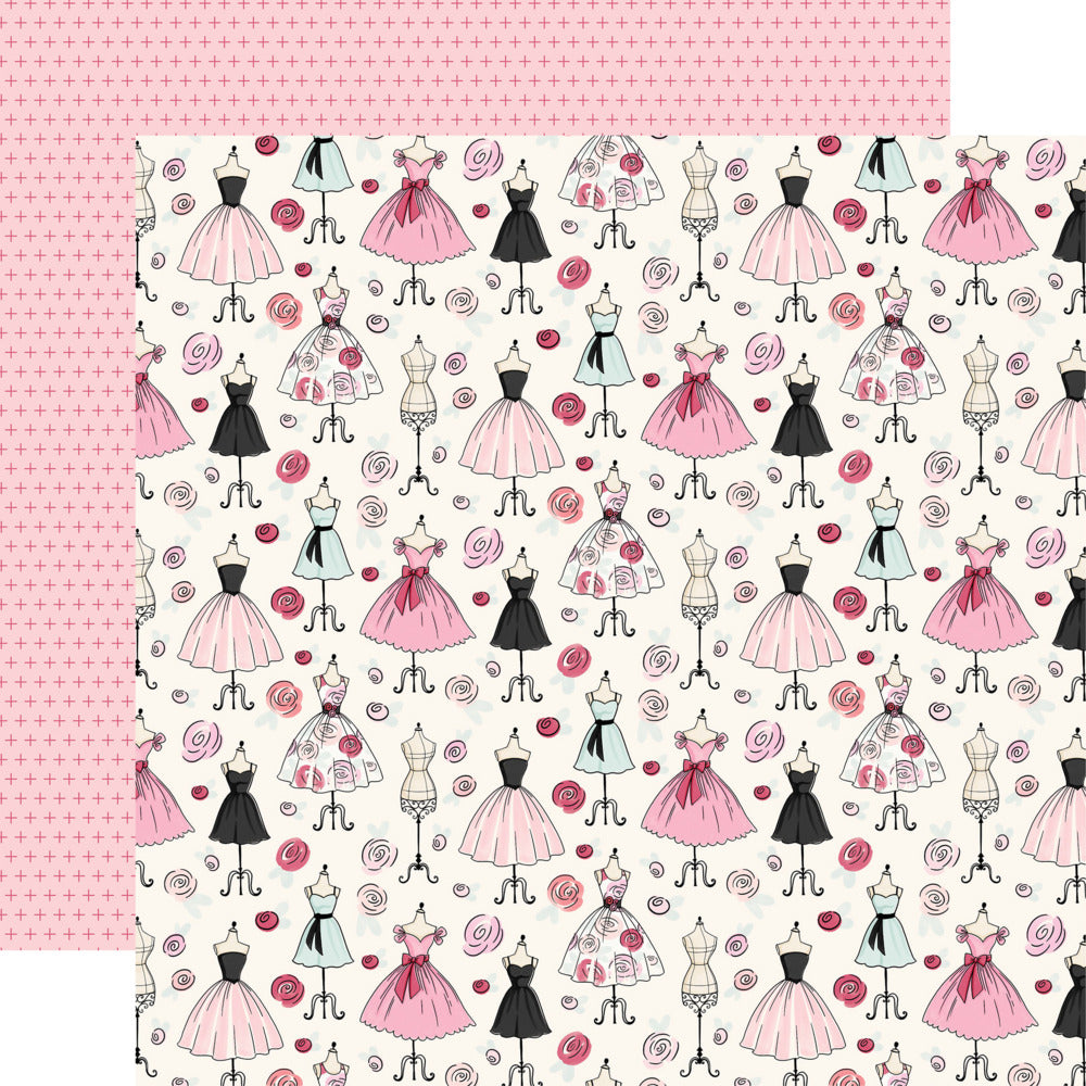 Echo Park, Carta Bella, 12X12 Patterned Paper, French Girl - Fashionista Dresses