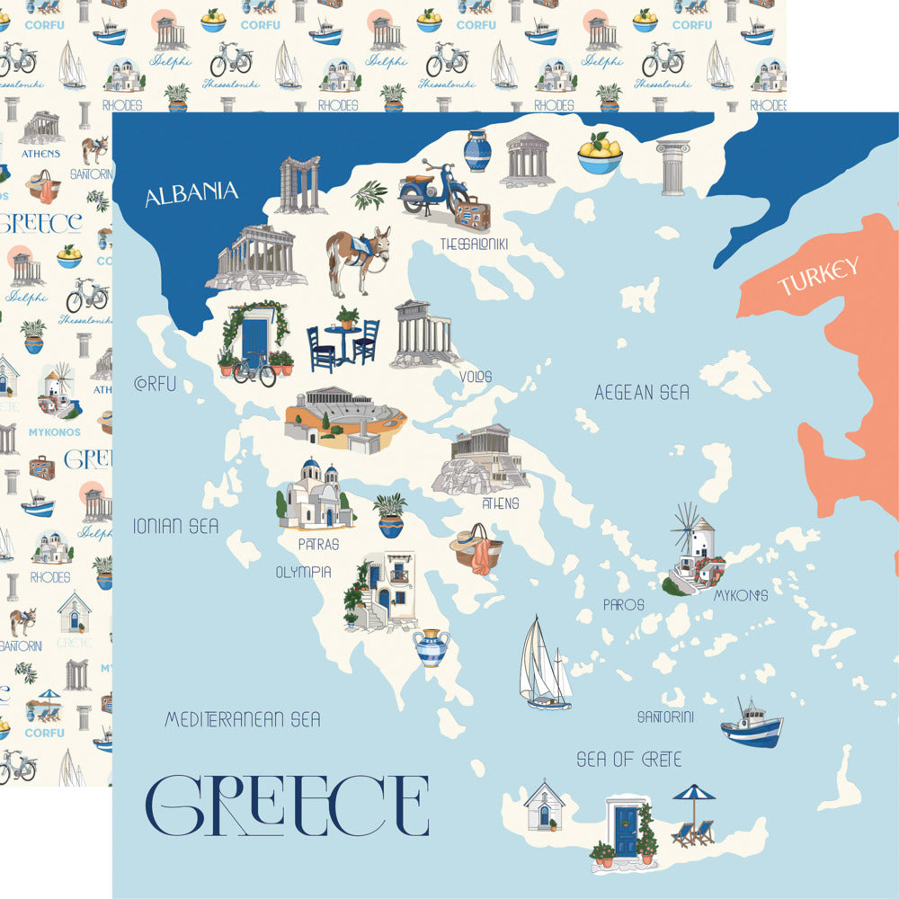 Echo Park,  Carta Bella, 12X12 Patterned Paper, Greece - Map