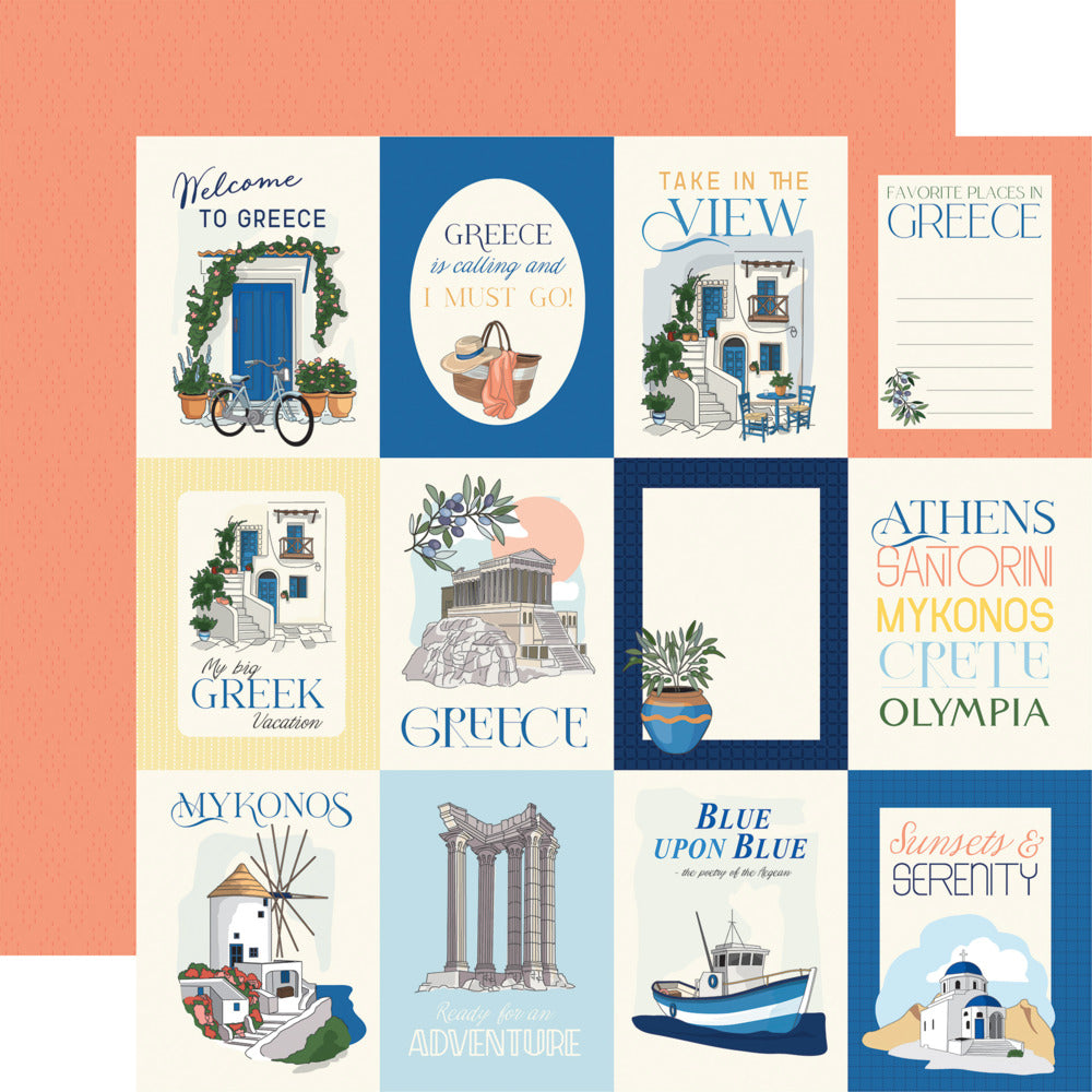 Echo Park, Carta Bella,  12X12 Patterned Paper, Greece - 3x4 Journaling Cards