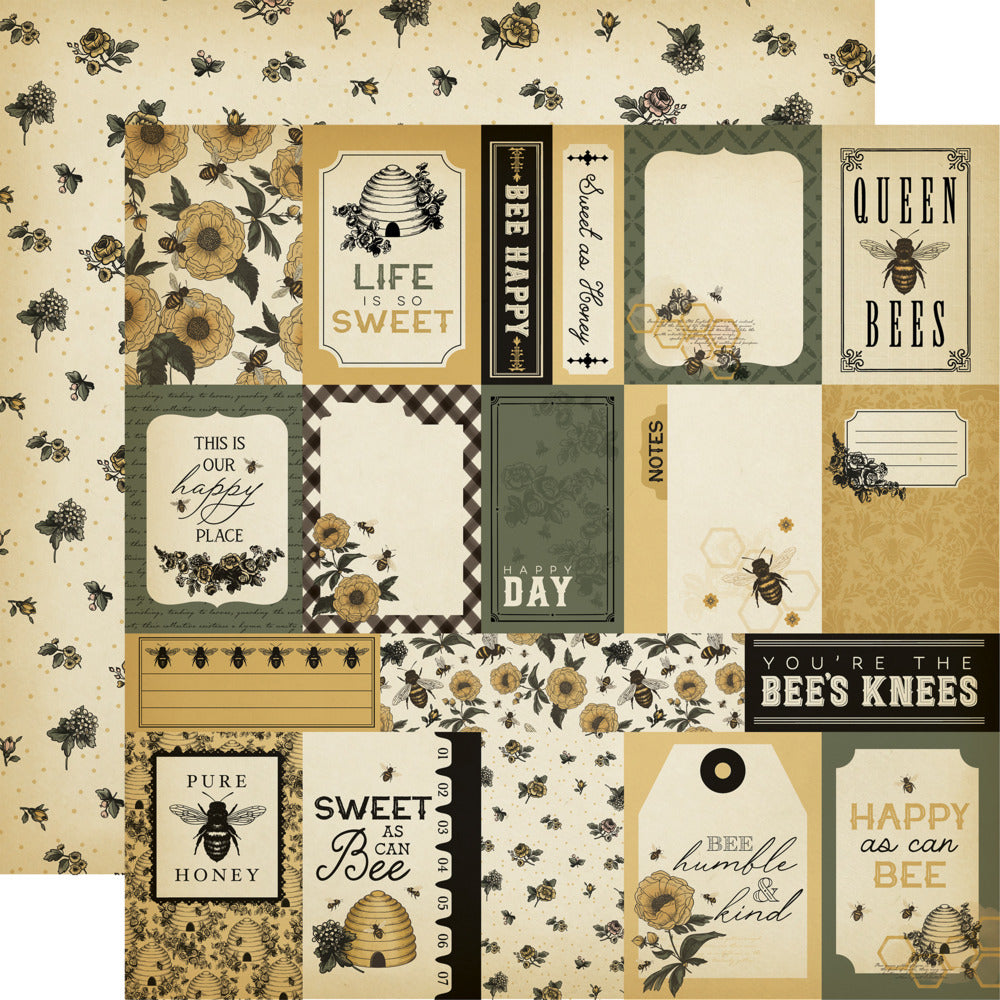 Echo Park, Carta Bella, 12X12 Patterned Paper, Honey Bee - Honey Journaling Cards