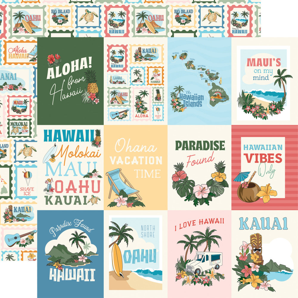 Echo Park,  Carta Bella, 12X12 Patterned Paper, Hawaii - 3x4 Journaling Cards