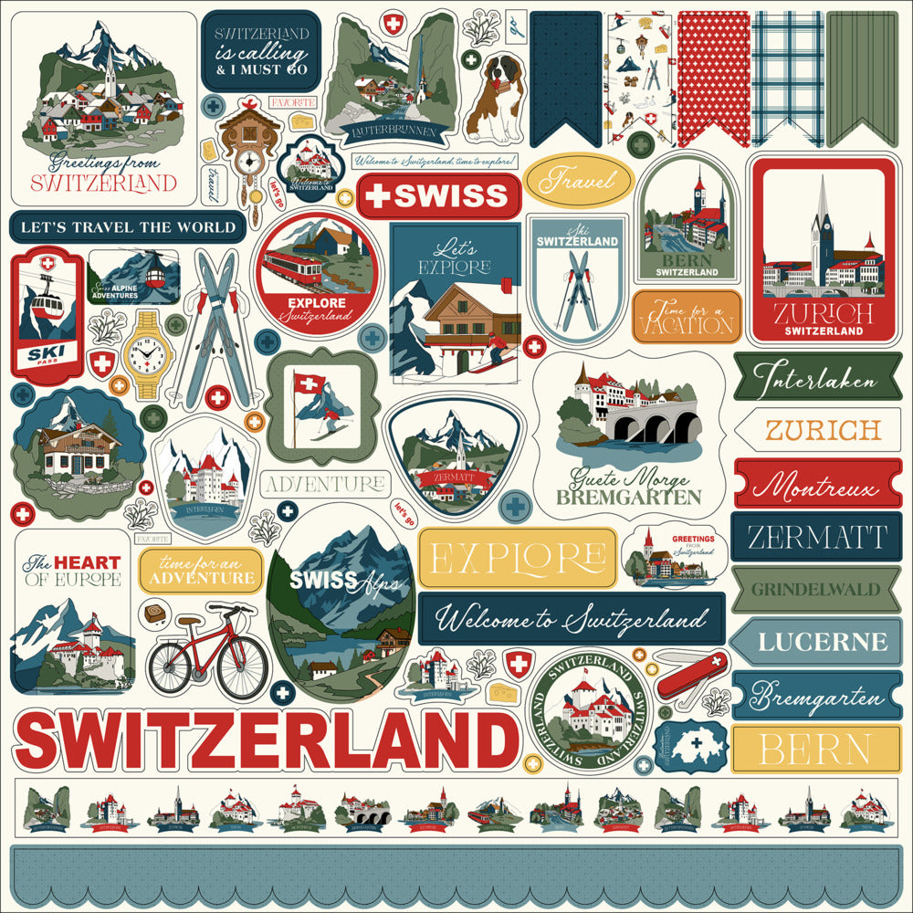 Echo Park, 12X12 Element Sticker Sheet, Switzerland