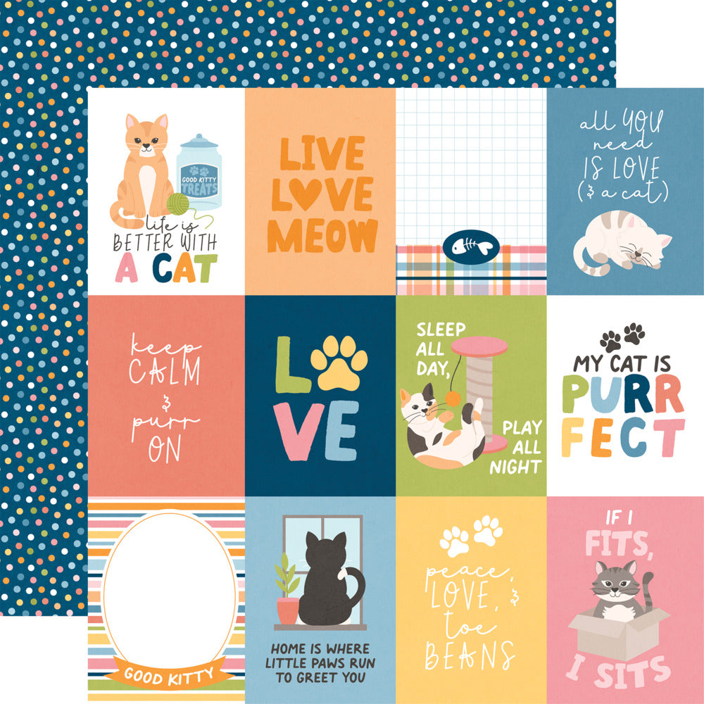 Echo Park, 12X12 Patterned Paper, Cat Lover - 3x4 Journaling Cards