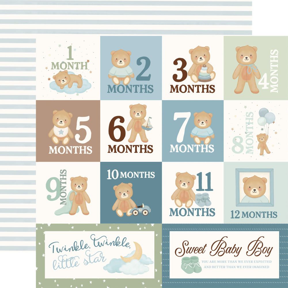 Echo Park, 12X12 Patterned Paper, Little Lullabies Baby Boy - Monthly Journaling Cards