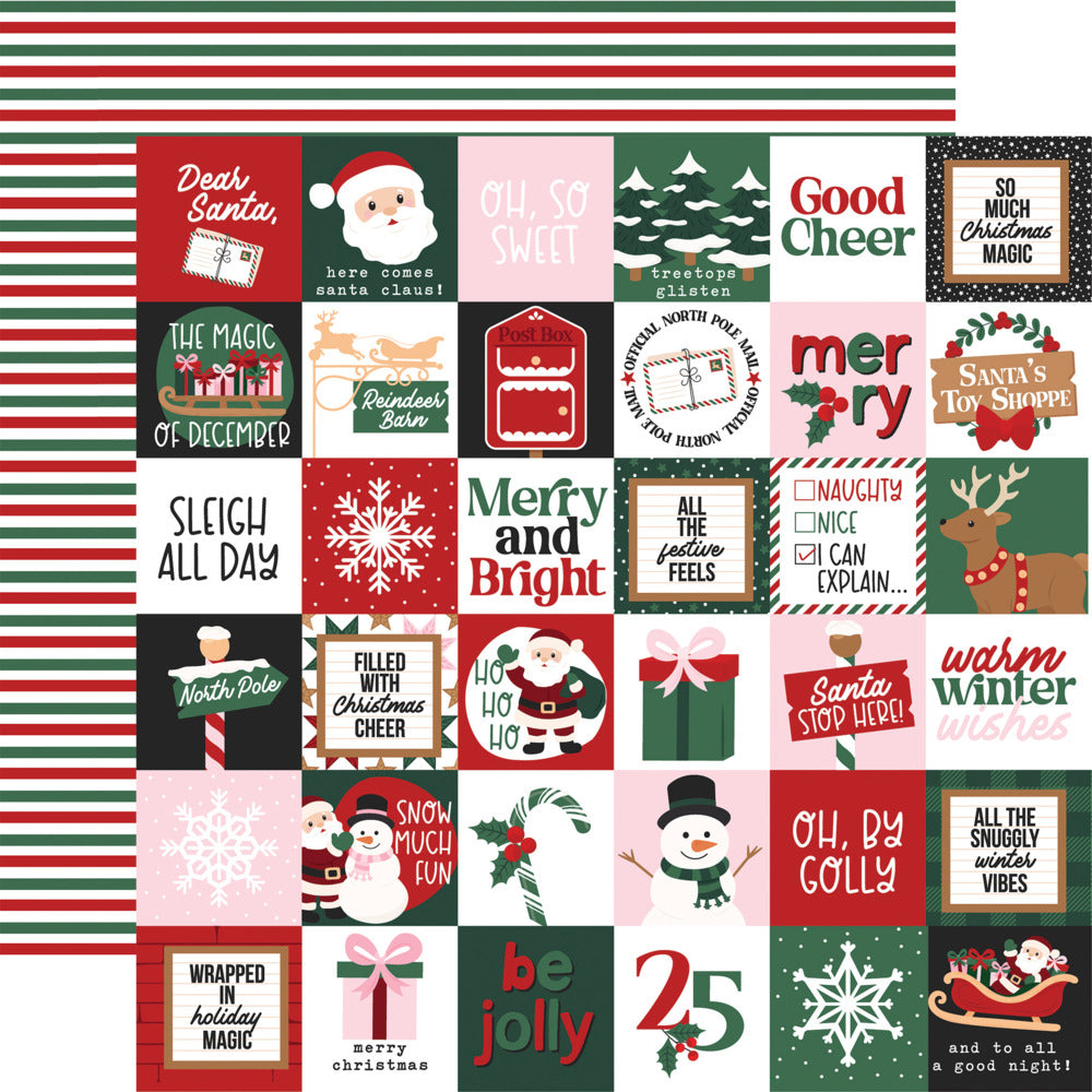Echo Park, 12X12 Patterned Paper, North Pole Christmas - 2x2 Journaling Cards