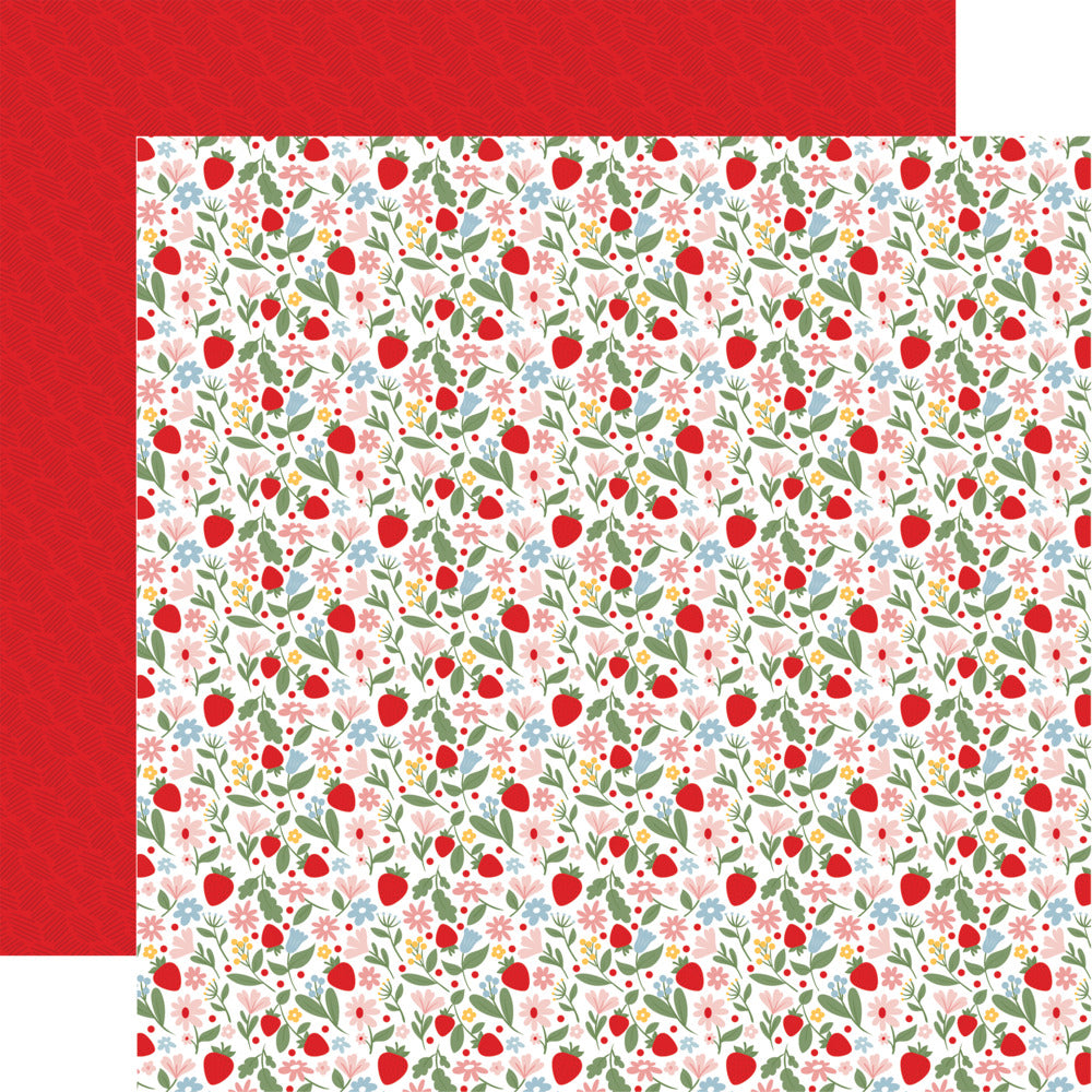 Echo Park, 12X12 Patterned Paper, Strawberry Fields - Flowers And Fruit