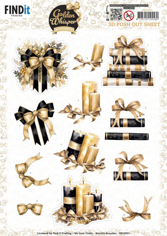 Find IT Trading, Berries Beauties 3D Push Out Sheet, Golden Whisper - Bow