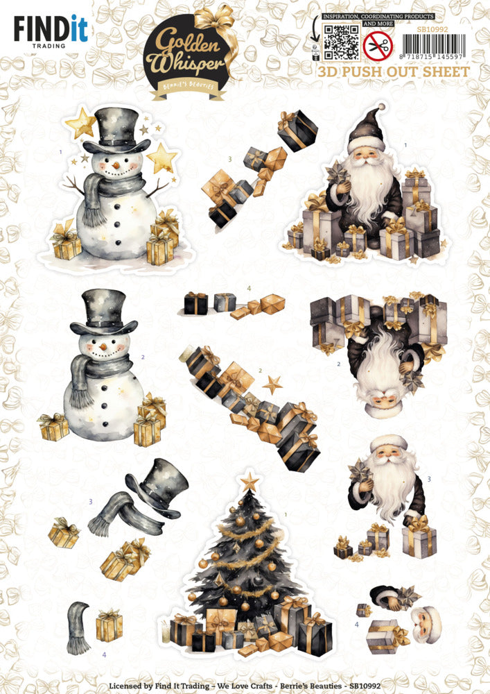 Find IT Trading, Berries Beauties 3D Push Out Sheet, Golden Whisper - Santa