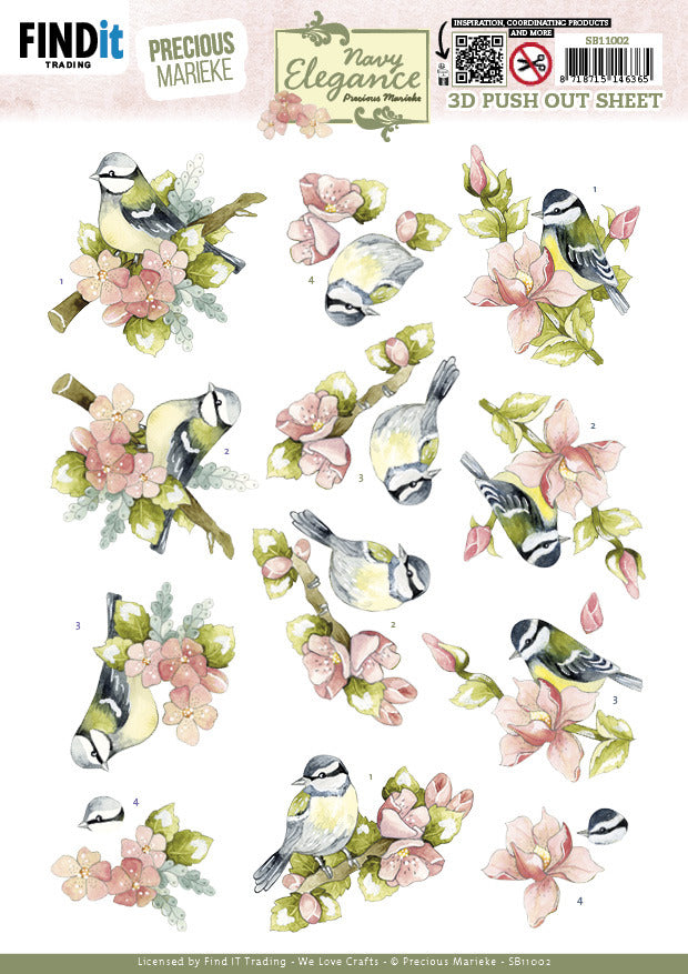 Find IT Trading, Precious Marieke 3D Push Out Sheet, Navy Elegance - Flower Bird SB11002