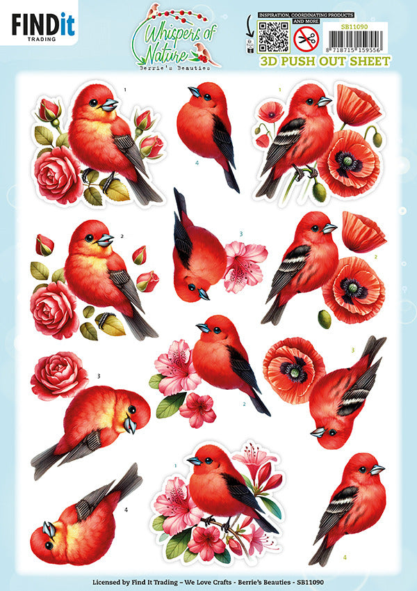 Berries Beauties, 3D Push Out Sheet, Whispers of Nature - Red SB11090