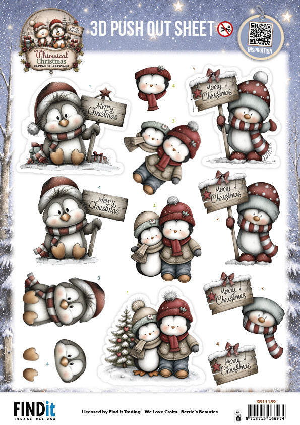 Find it, Berries Beauties 3D Push Out Sheet, Whimsical Christmas - Penguins Pre-order