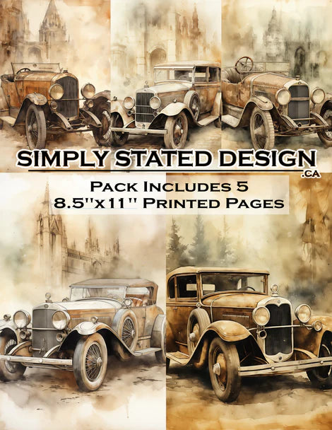 Simply Stated, Antique Cars 8.5x11 Collection Pack