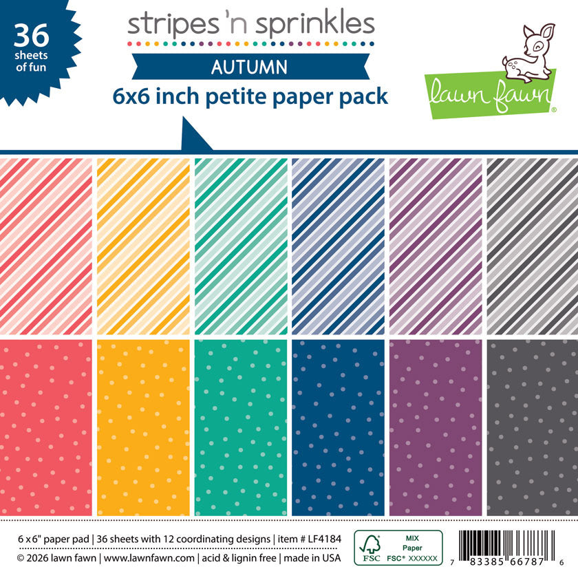 Lawn Fawn, 6X6 Petite Paper Pack, Stripes 'n Sprinkles Autumn