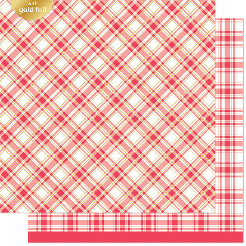 Lawn Fawn, 12X12 Patterned Paper, Let It Shine Holiday Plaids - Poinsettia