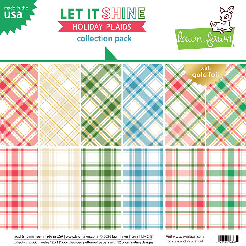 Lawn Fawn, 12X12 Collection Pack, Let It Shine Holiday Plaids