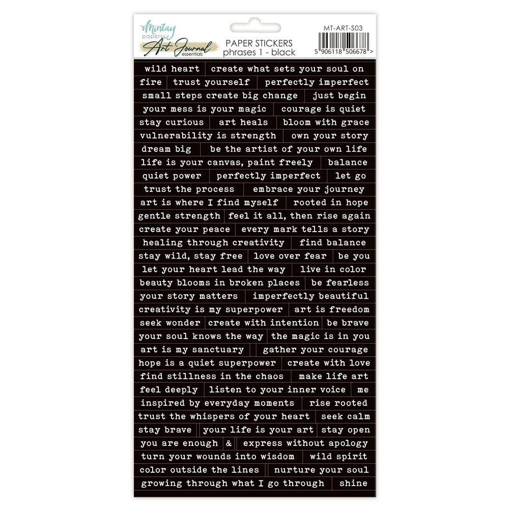 Mintay Paper, 6X12 Art Journal Paper Stickers, Phrases 1 - Black