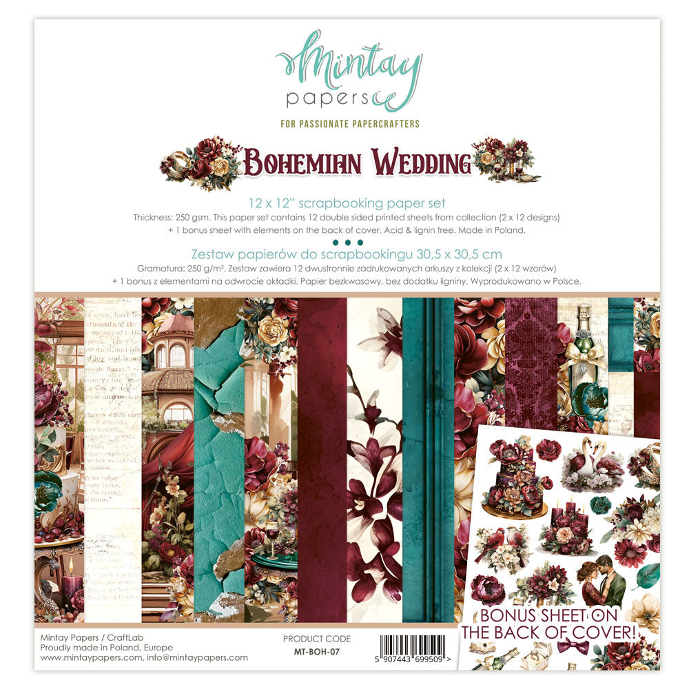 Mintay, 12x12 Paper Set, Bohemian Wedding