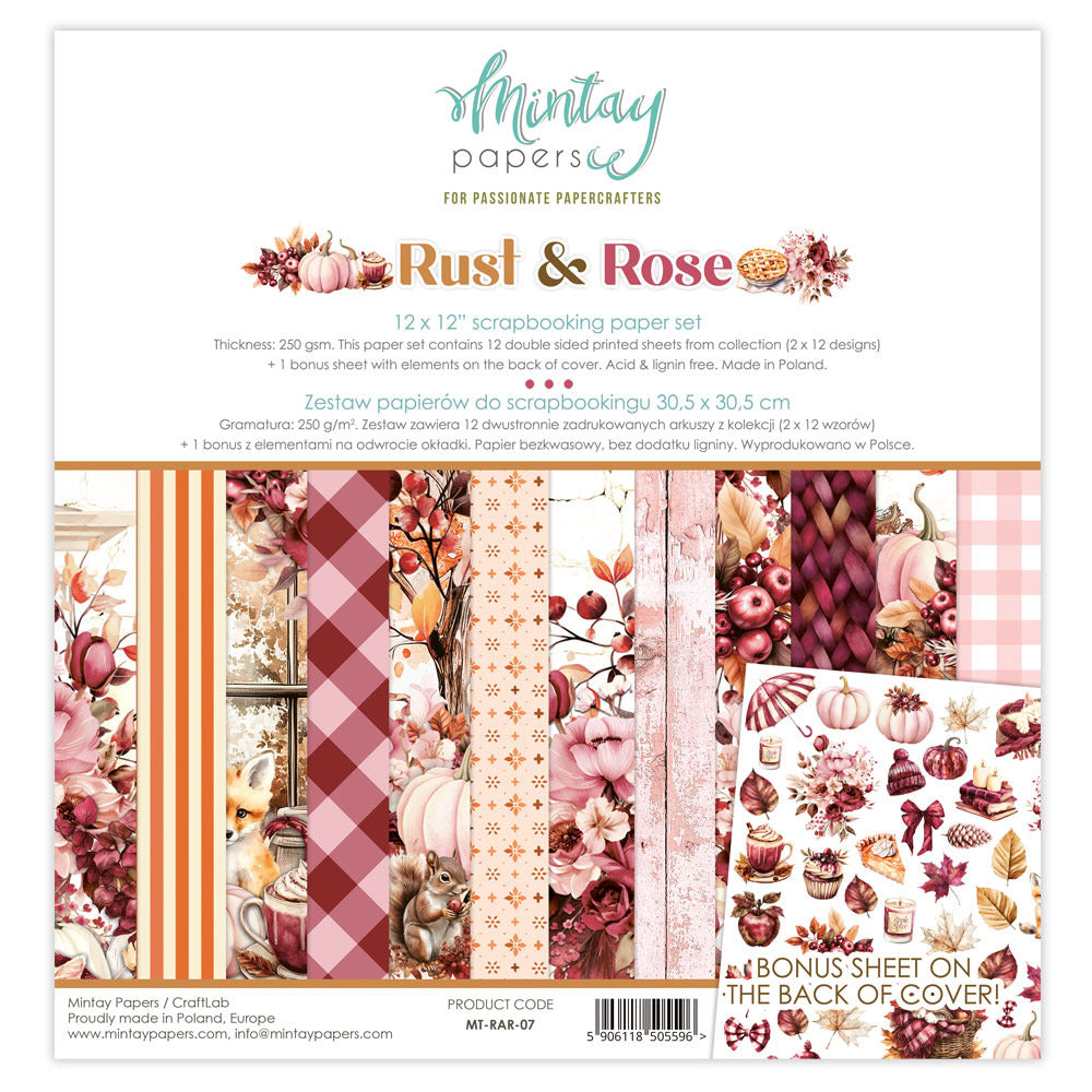 Mintay Paper, 12X12 Paper Set, Rust & Rose