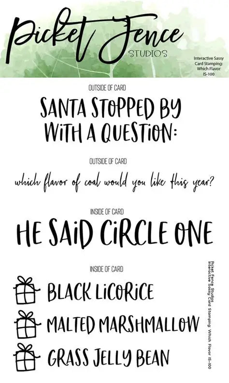 Picket Fence Stamps, interactive sassy card stamp, Which Flavor
