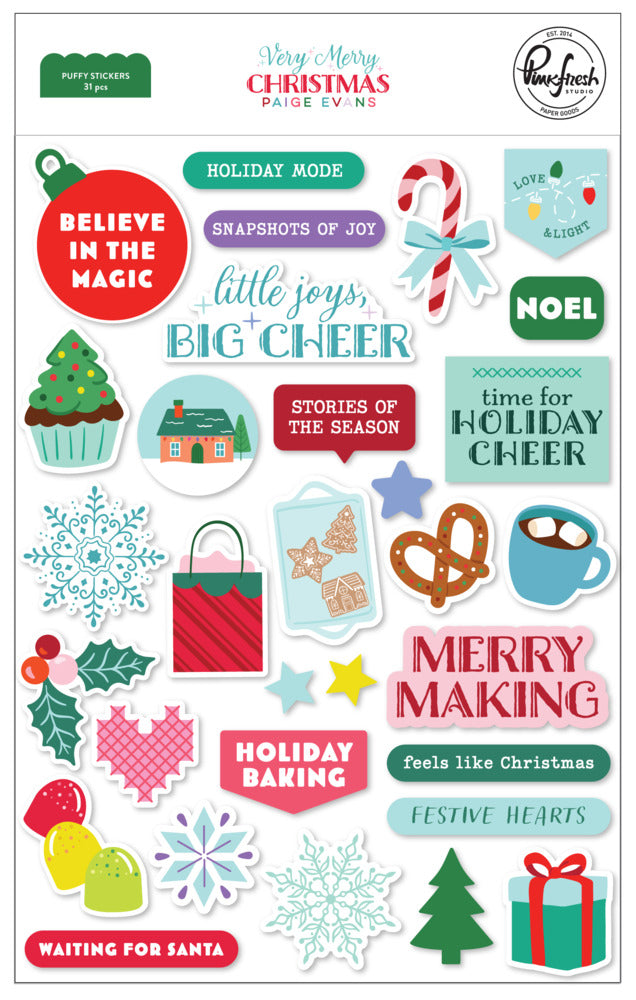 Pinkfresh Studio, Puffy Stickers, Very Merry Christmas