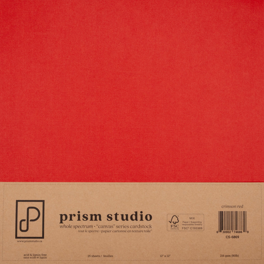 Prism Studio, 12X12 Whole Spectrum "Canvas" Series Textured Cardstock, Crimson Red