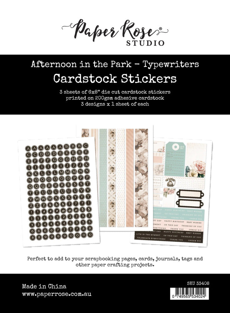 Paper Rose, 6X8 Cardstock Sticker Pack, Afternoon in the Park - Typewriters pre-order