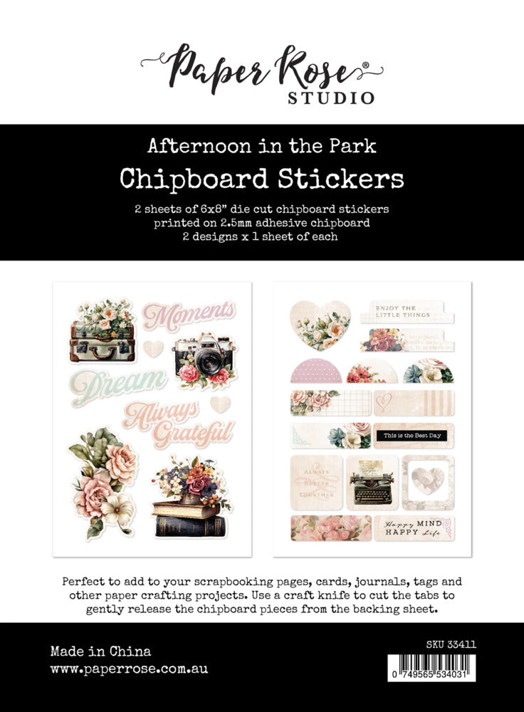 Paper Rose, 6X8 Chipboard Sticker Pack, Afternoon in the Park pre-order