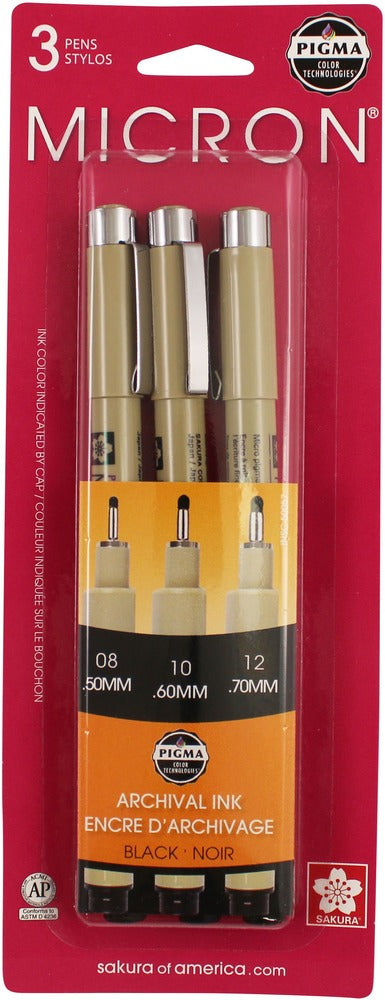 Sakura, Pigma Micron Pen Set, Black (3 pk)