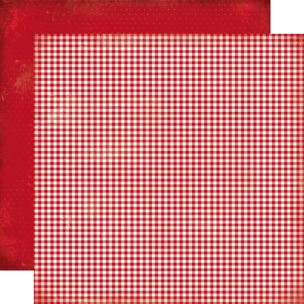 Simple Stories, 12X12 Vintage Basics Paper, Simple Vintage Believe - Candy Cane Gingham
