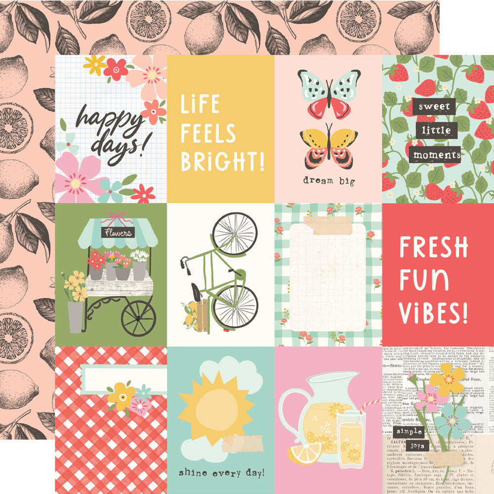 Simple Stories, 12X12 Patterned Paper, Pink Lemonade - 3x4 Elements