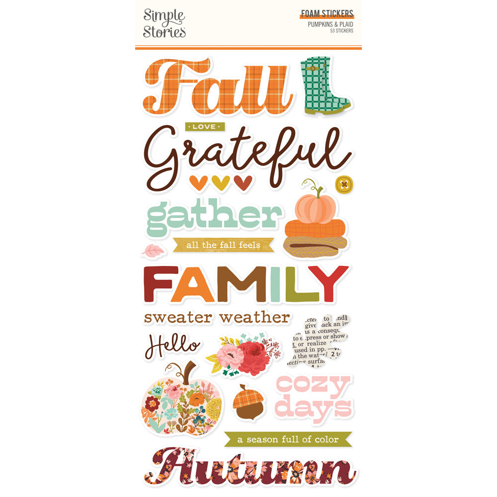 Simple Stories, Foam Stickers, Pumpkins & Plaid