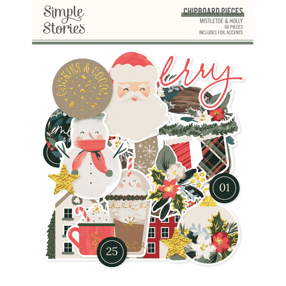 Simple Stories, Chipboard Pieces, Mistletoe & Holly