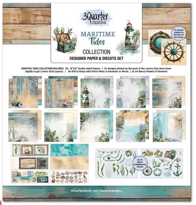 3 Quarter Designs, 12x12 Designer Paper & Diecuts Set, Maritime Tides