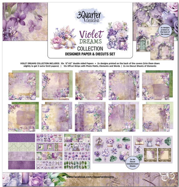 3 Quarter Designs, 12x12 Paper and Diecuts, Violet Dreams
