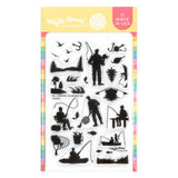 Waffle Flower, Clear Stamp, Postage Collage Fishing Silhouettes