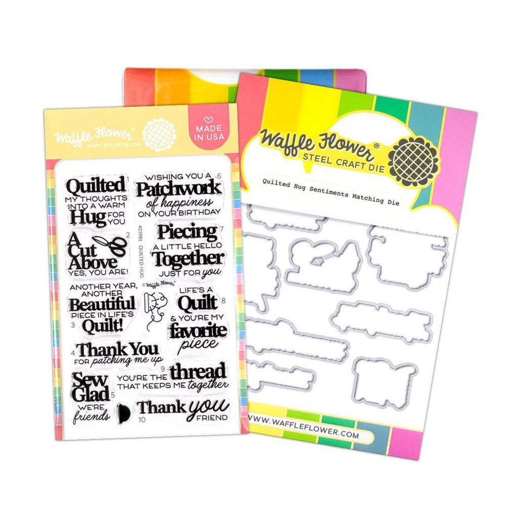Waffle Flower, Clear Stamp & Die Combo, Quilted Hug Sentiments Pre-order