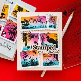 Waffle Flower, Postage Collage Sunset Stamp