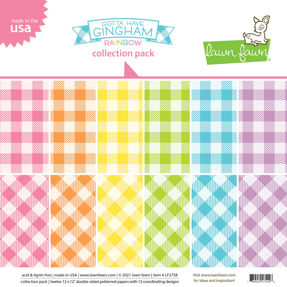 Lawn Fawn, Gotta Have Gingham Rainbow, 12x12 paper pack