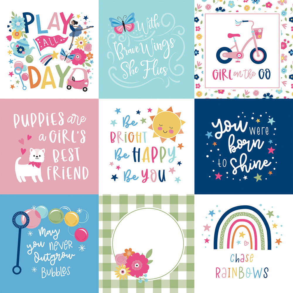 Echo Park, Play All Day Girl, 4X4 Journaling Cards 12x12
