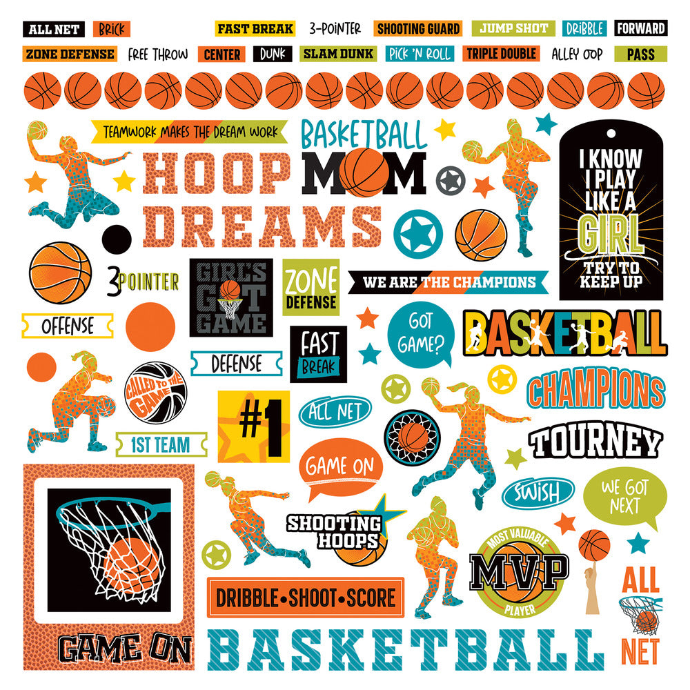 Photo Play Paper, MVP Basketball - Girls 12X12 Stickers